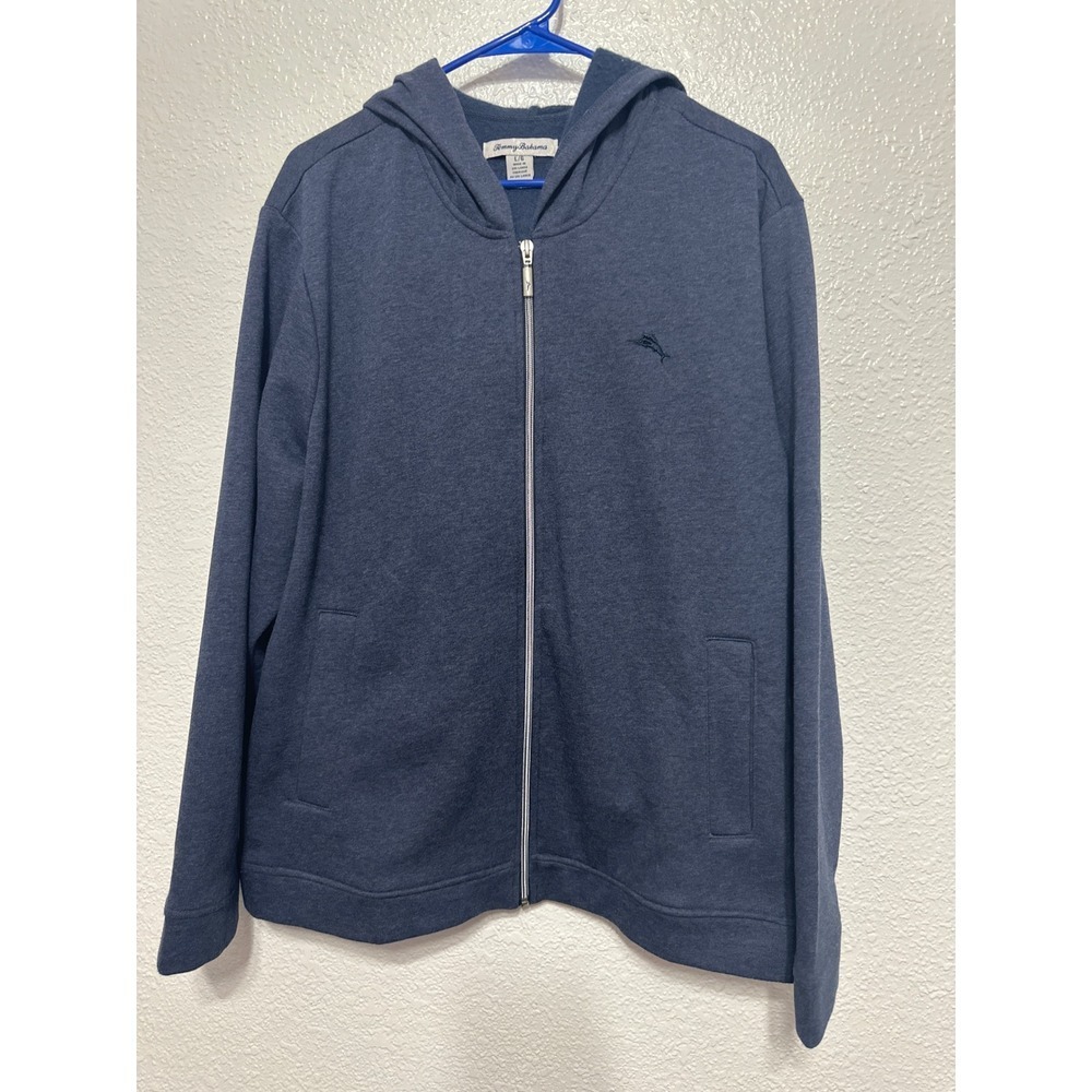 Tommy Bahama Mens Full Zip Hoodie Navy Blue Embroidered Marlin Logo Size L